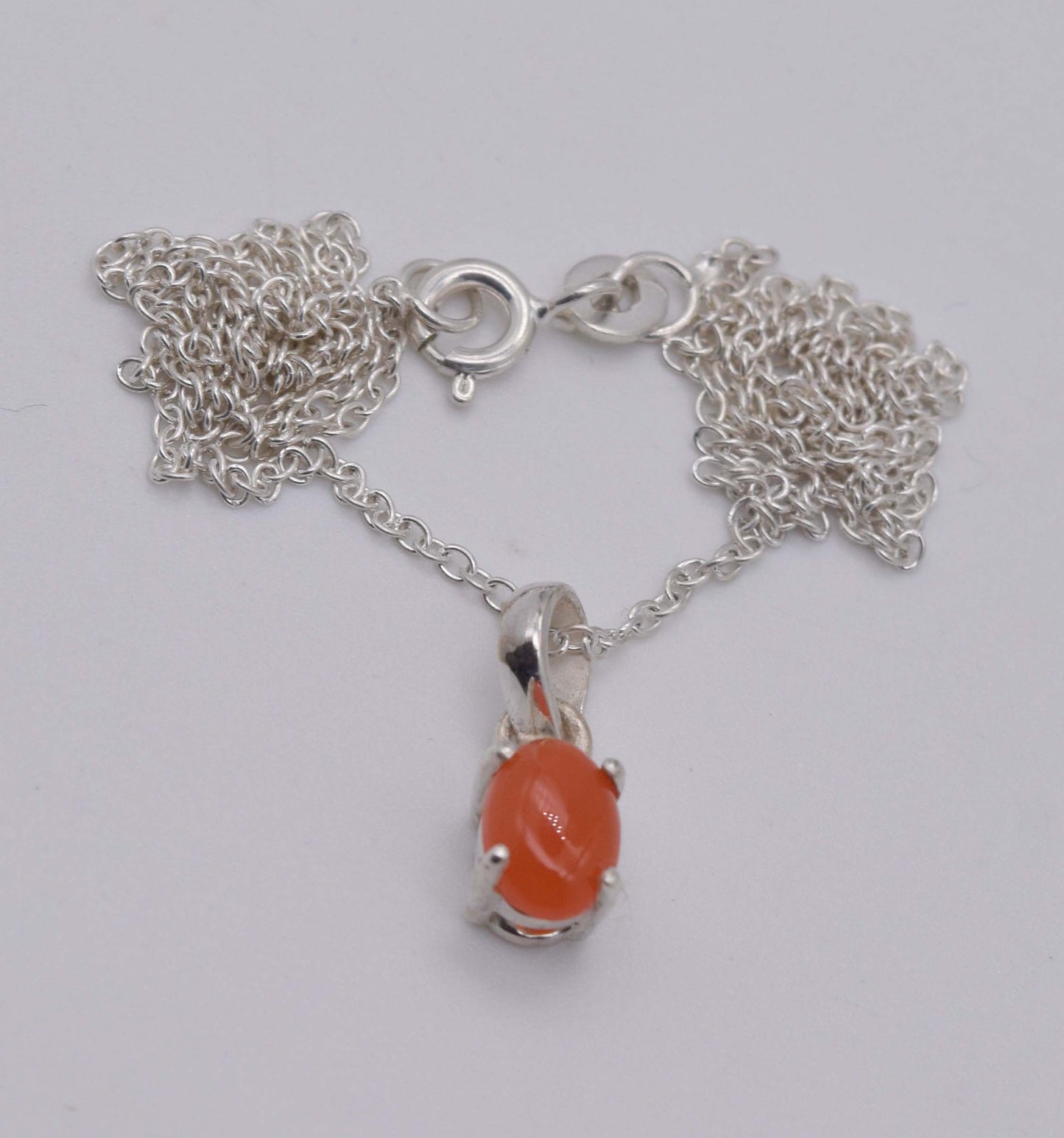925 Solid Sterling Silver Red Carnelian Chain Pendant-18.6 Inch