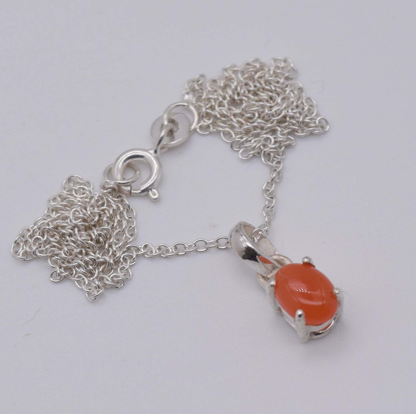 925 Solid Sterling Silver Red Carnelian Chain Pendant-18.6 Inch