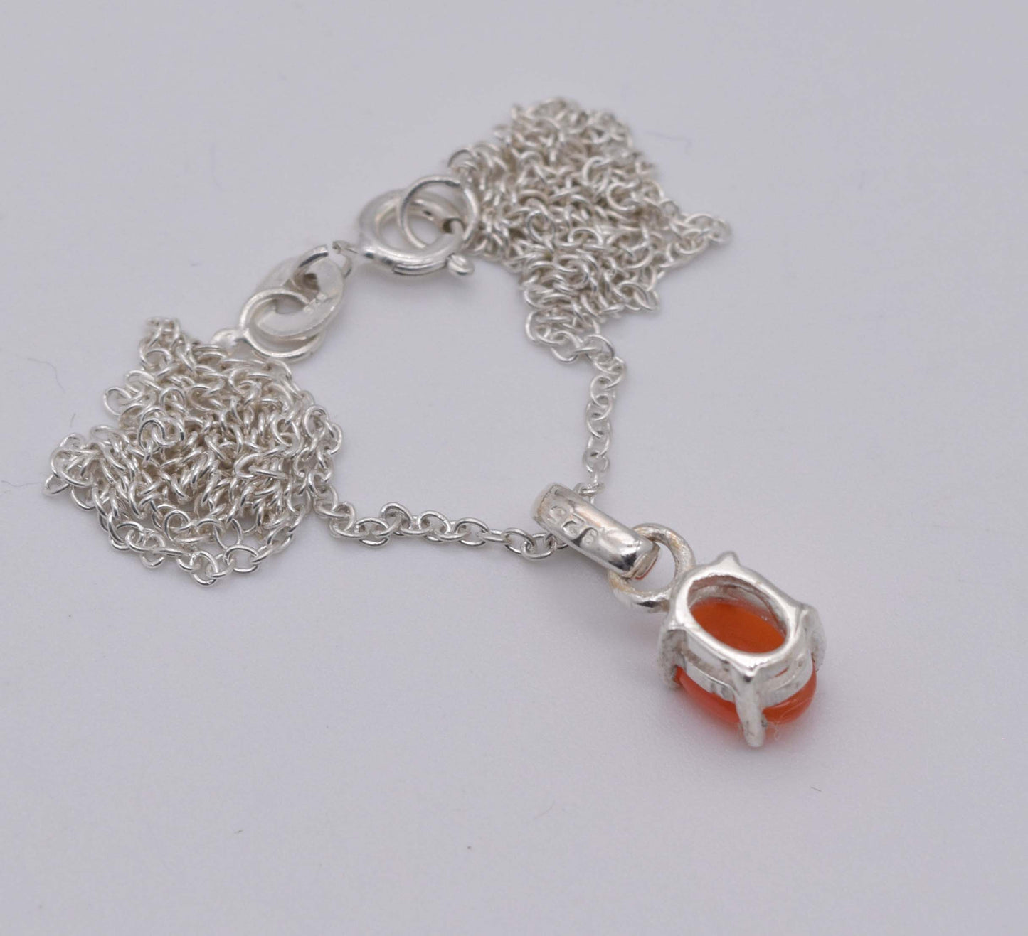 925 Solid Sterling Silver Red Carnelian Chain Pendant-18.6 Inch