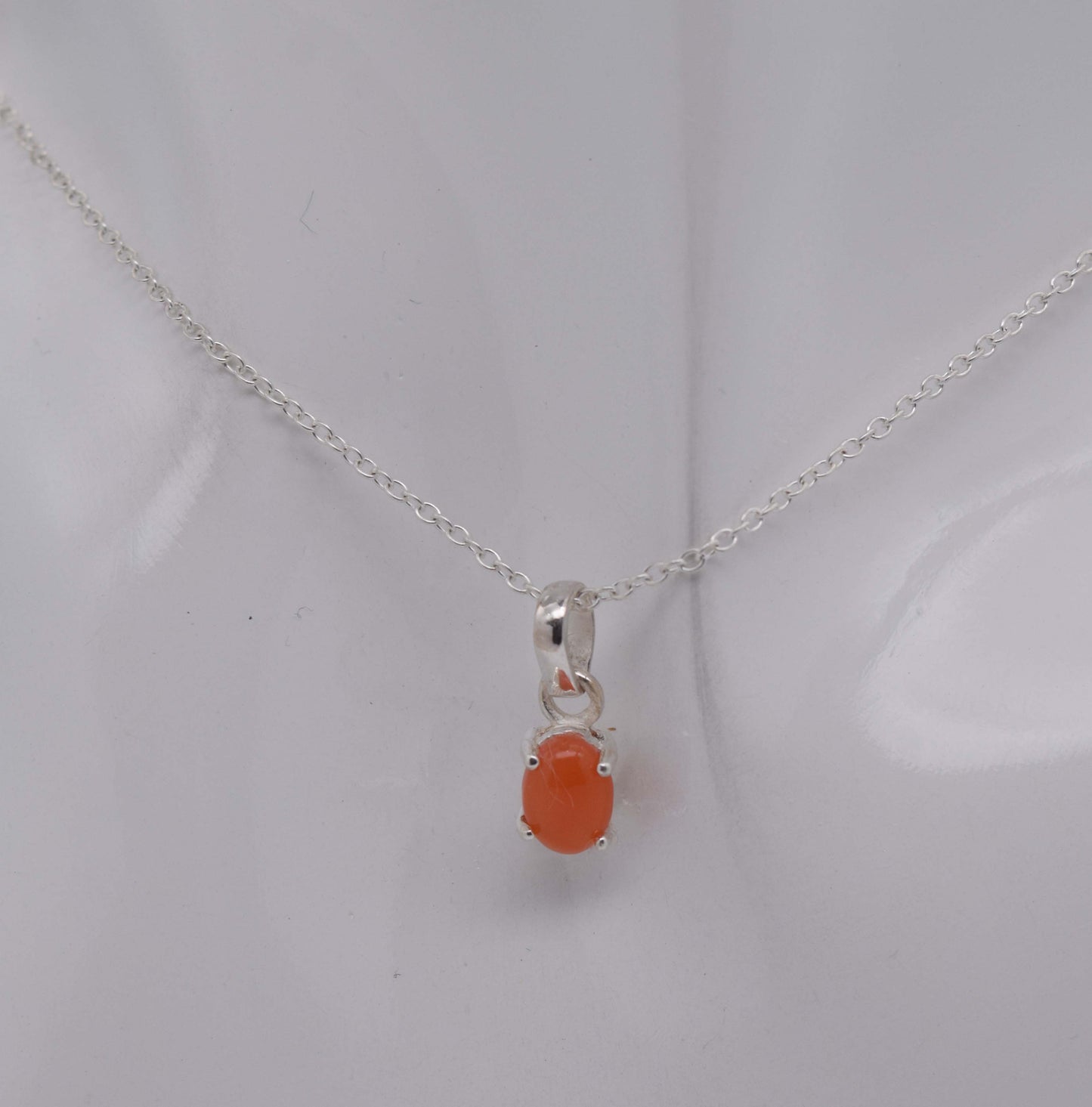 925 Solid Sterling Silver Red Carnelian Chain Pendant-18.6 Inch