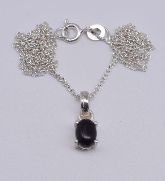925 Solid Sterling Silver Black Onyx Chain Pendant-18.6 Inch
