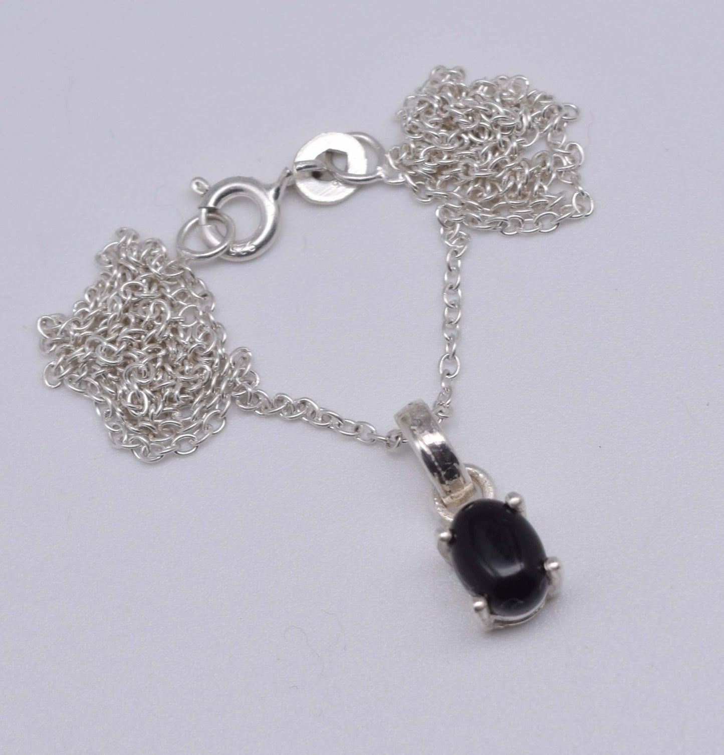 925 Solid Sterling Silver Black Onyx Chain Pendant-18.6 Inch