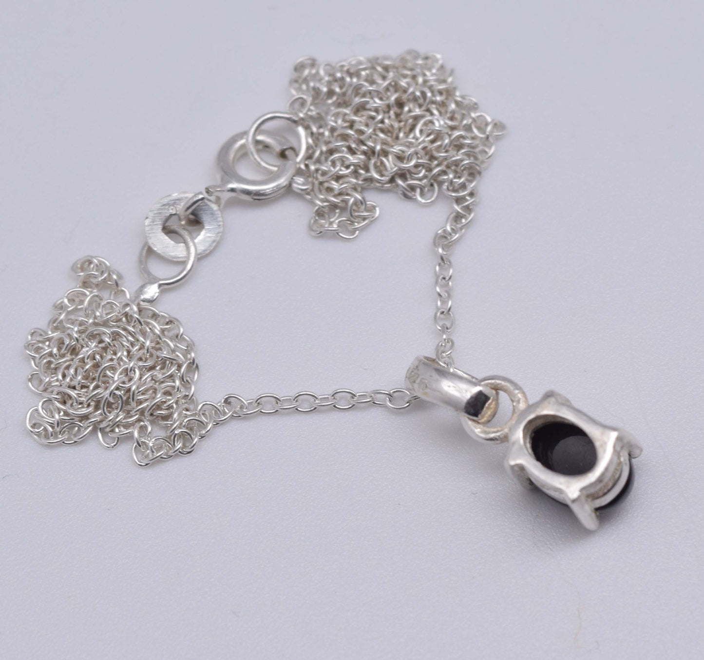 925 Solid Sterling Silver Black Onyx Chain Pendant-18.6 Inch