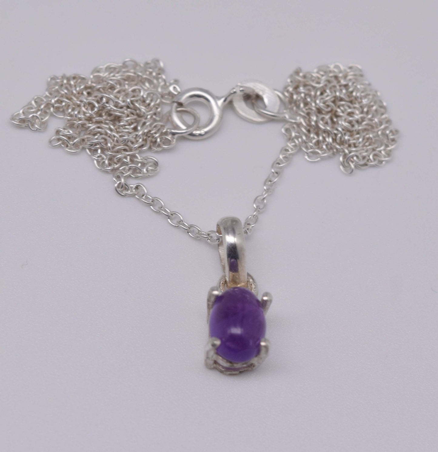 925 Solid Sterling Silver Purple Amethyst Chain Pendant-18.6 Inch