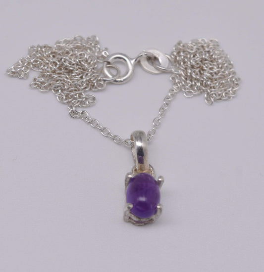 925 Solid Sterling Silver Purple Amethyst Chain Pendant-18.6 Inch