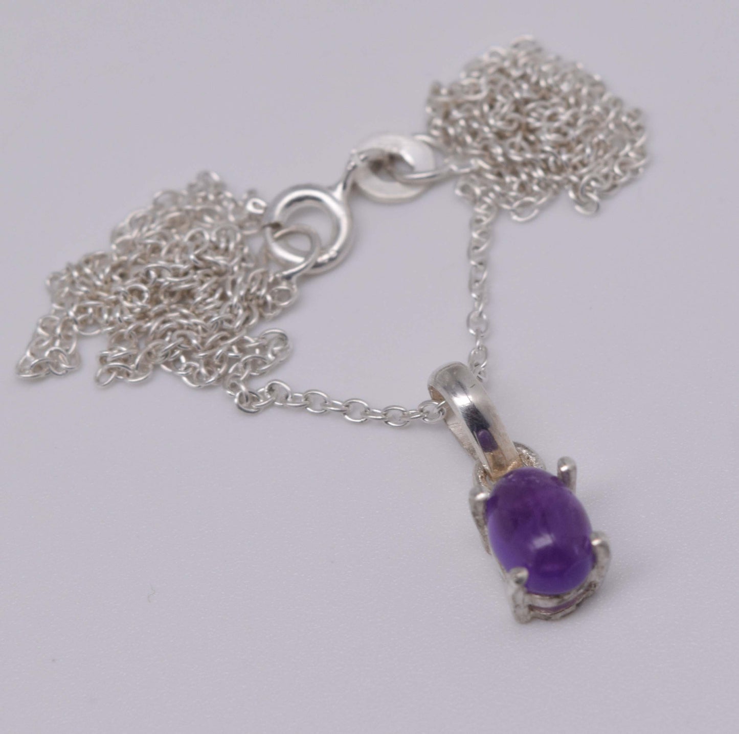 925 Solid Sterling Silver Purple Amethyst Chain Pendant-18.6 Inch