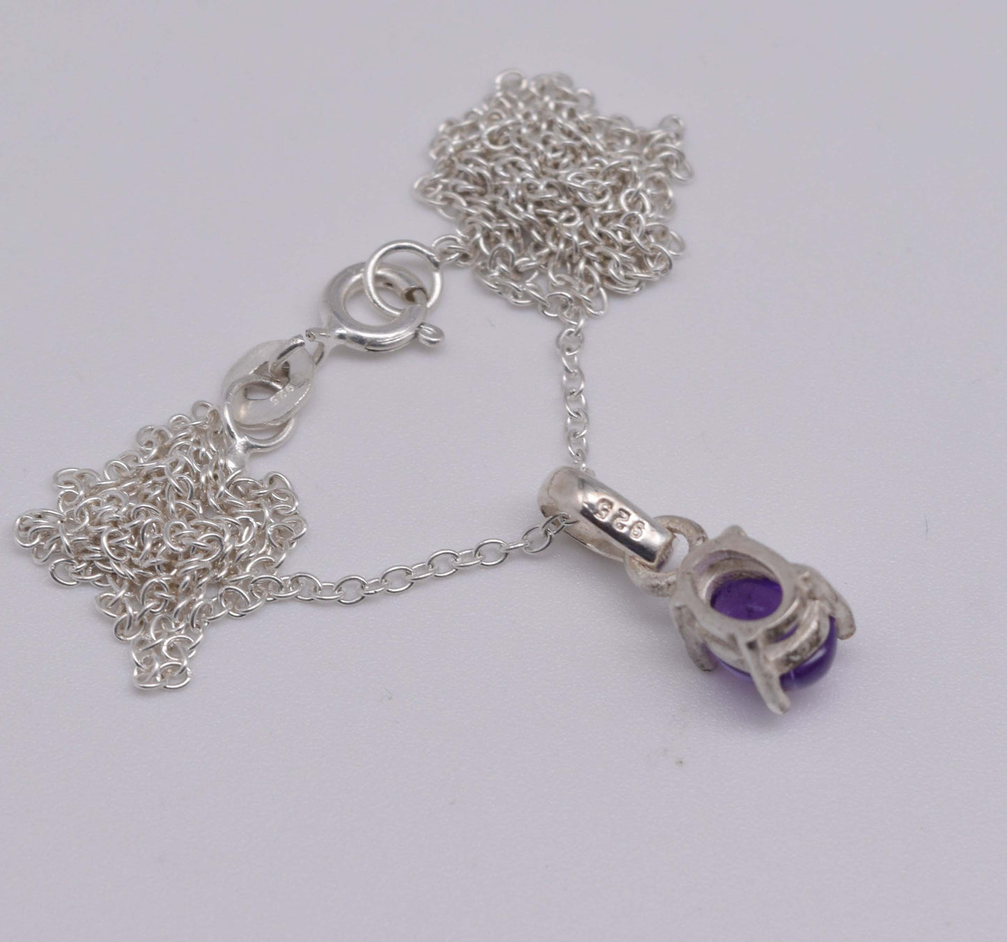 925 Solid Sterling Silver Purple Amethyst Chain Pendant-18.6 Inch