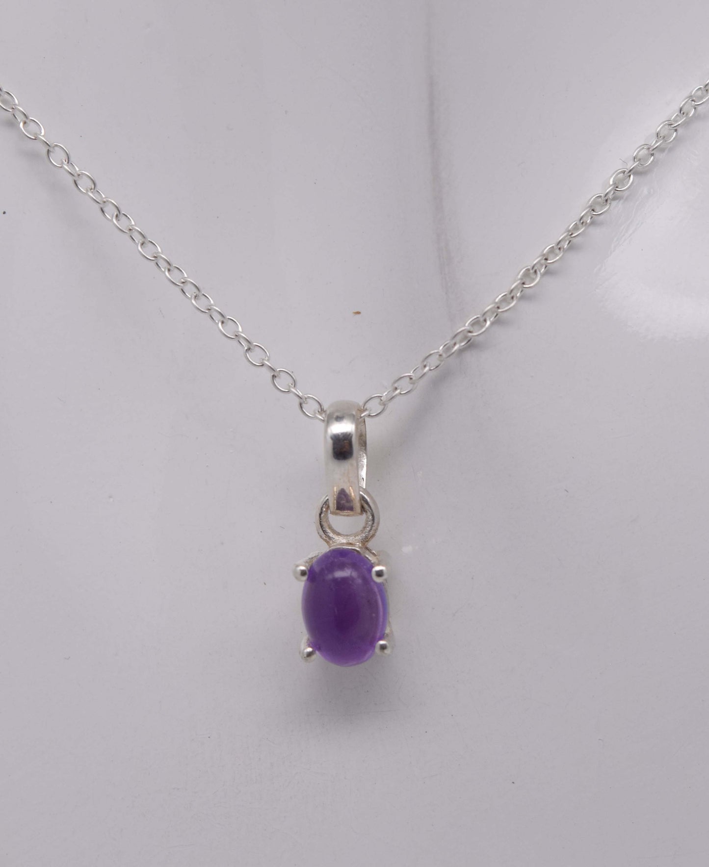 925 Solid Sterling Silver Purple Amethyst Chain Pendant-18.6 Inch
