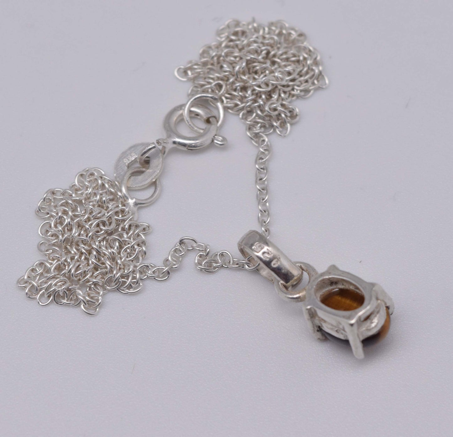925 Solid Sterling Silver Tiger Eye Chain Pendant-18.6 Inch