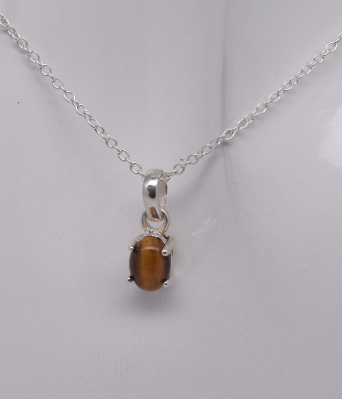 925 Solid Sterling Silver Tiger Eye Chain Pendant-18.6 Inch