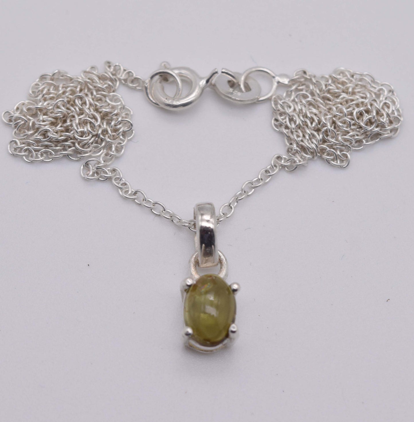 925 Solid Sterling Silver Yellow Tourmaline Chain Pendant-18.6 Inch