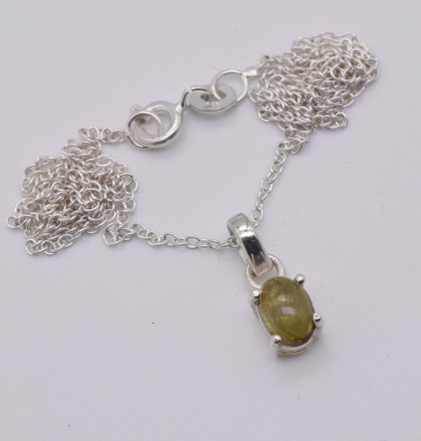 925 Solid Sterling Silver Yellow Tourmaline Chain Pendant-18.6 Inch