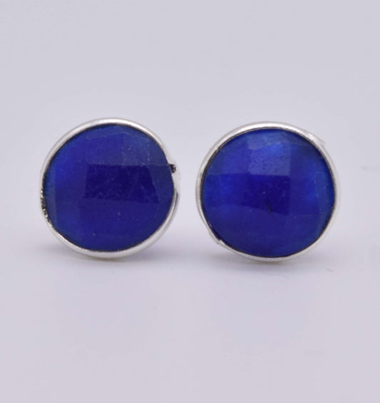 925 Solid Sterling Silver Simulated Faceted Blue Sapphire Stud Earring