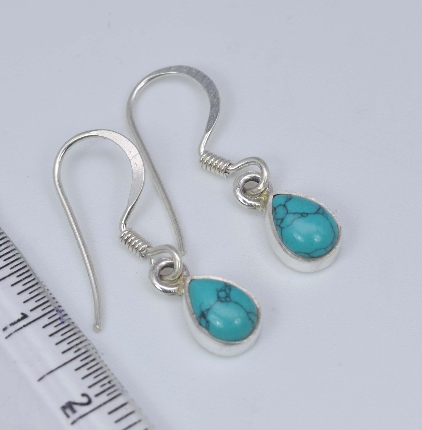 925 Solid Sterling Silver Blue Turquoise Hook Earring-0.8 Inch