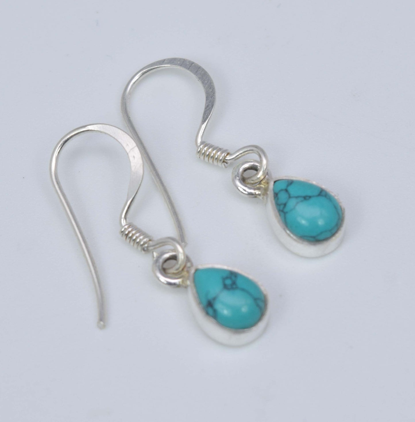 925 Solid Sterling Silver Blue Turquoise Hook Earring-0.8 Inch
