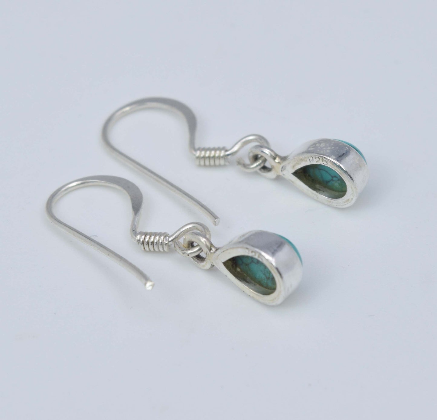 925 Solid Sterling Silver Blue Turquoise Hook Earring-0.8 Inch