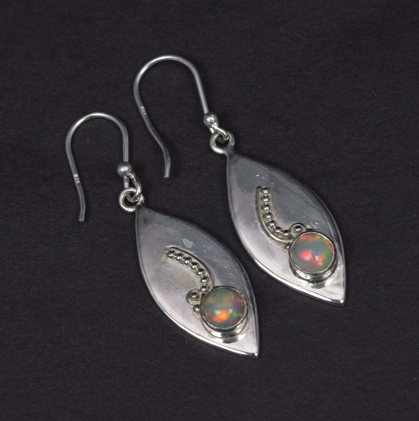 925 Solid Sterling Silver Ethiopian Opal Hook Earring-1.4 Inch