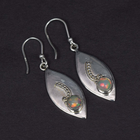 925 Solid Sterling Silver Ethiopian Opal Hook Earring-1.4 Inch
