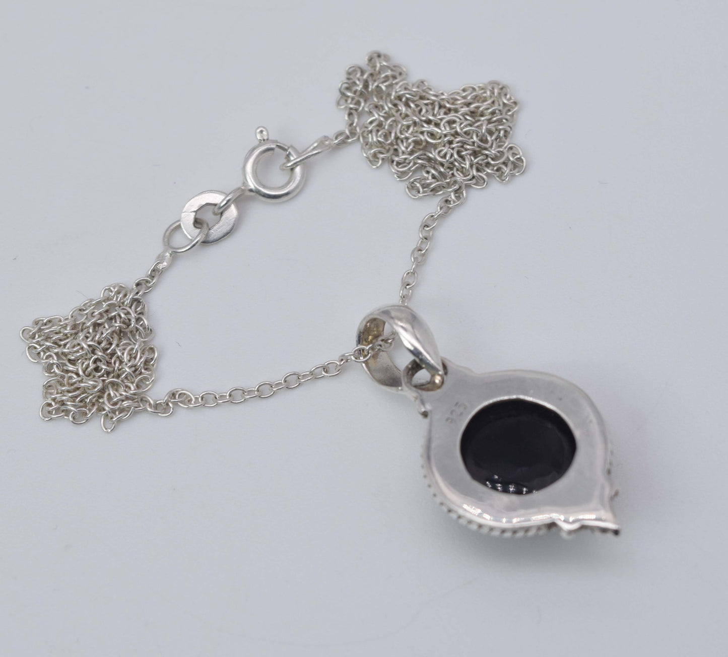 925 Solid Sterling Silver Black Onyx Chain Pendant-19 Inch
