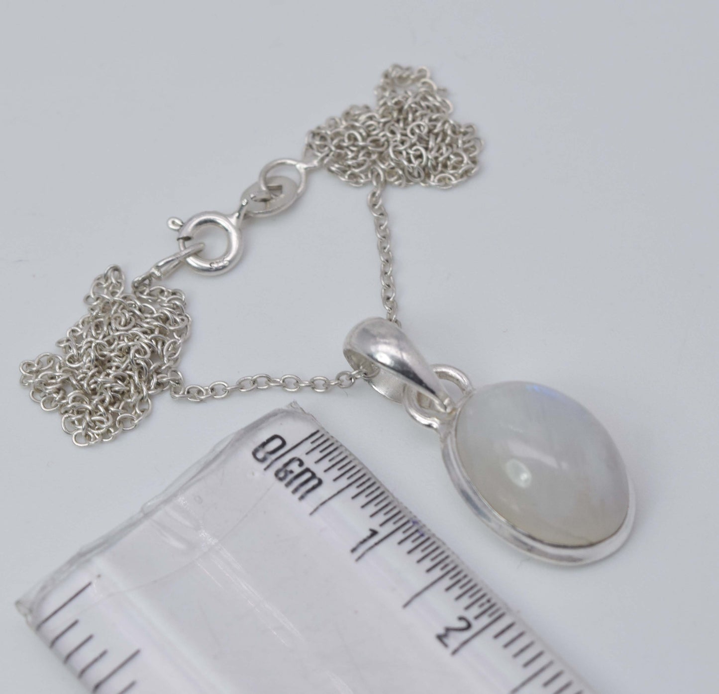 925 Solid Sterling Silver White Rainbow Moonstone Chain Pendant -19 Inch