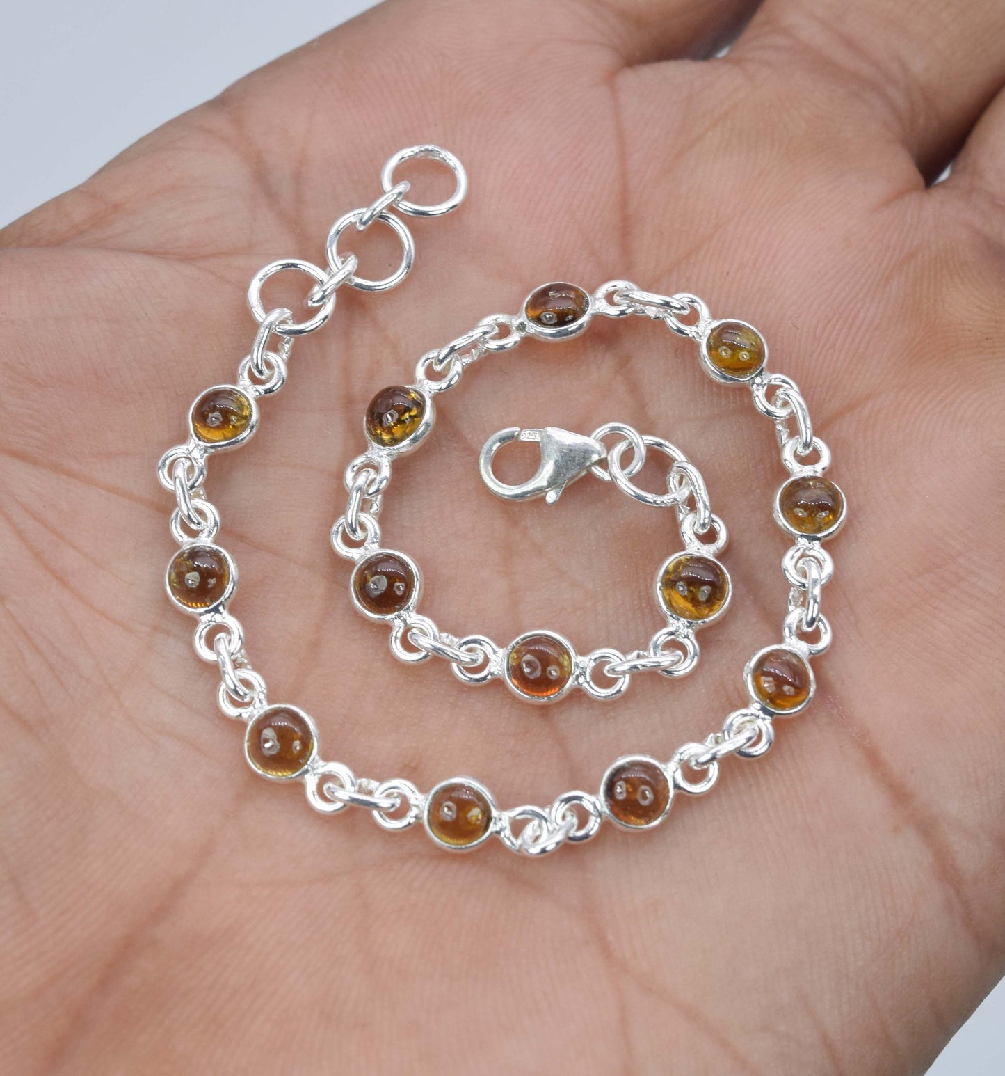925 Solid Sterling Silver Yellow Tourmaline HANDMADE BRACELET -8 Inch