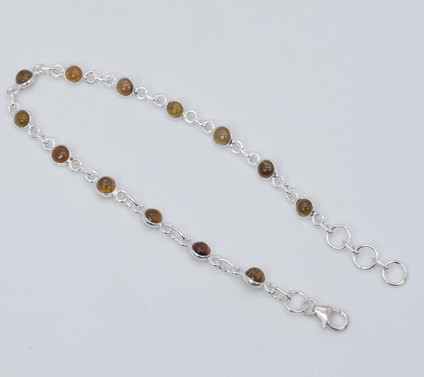 925 Solid Sterling Silver Yellow Tourmaline HANDMADE BRACELET -8 Inch