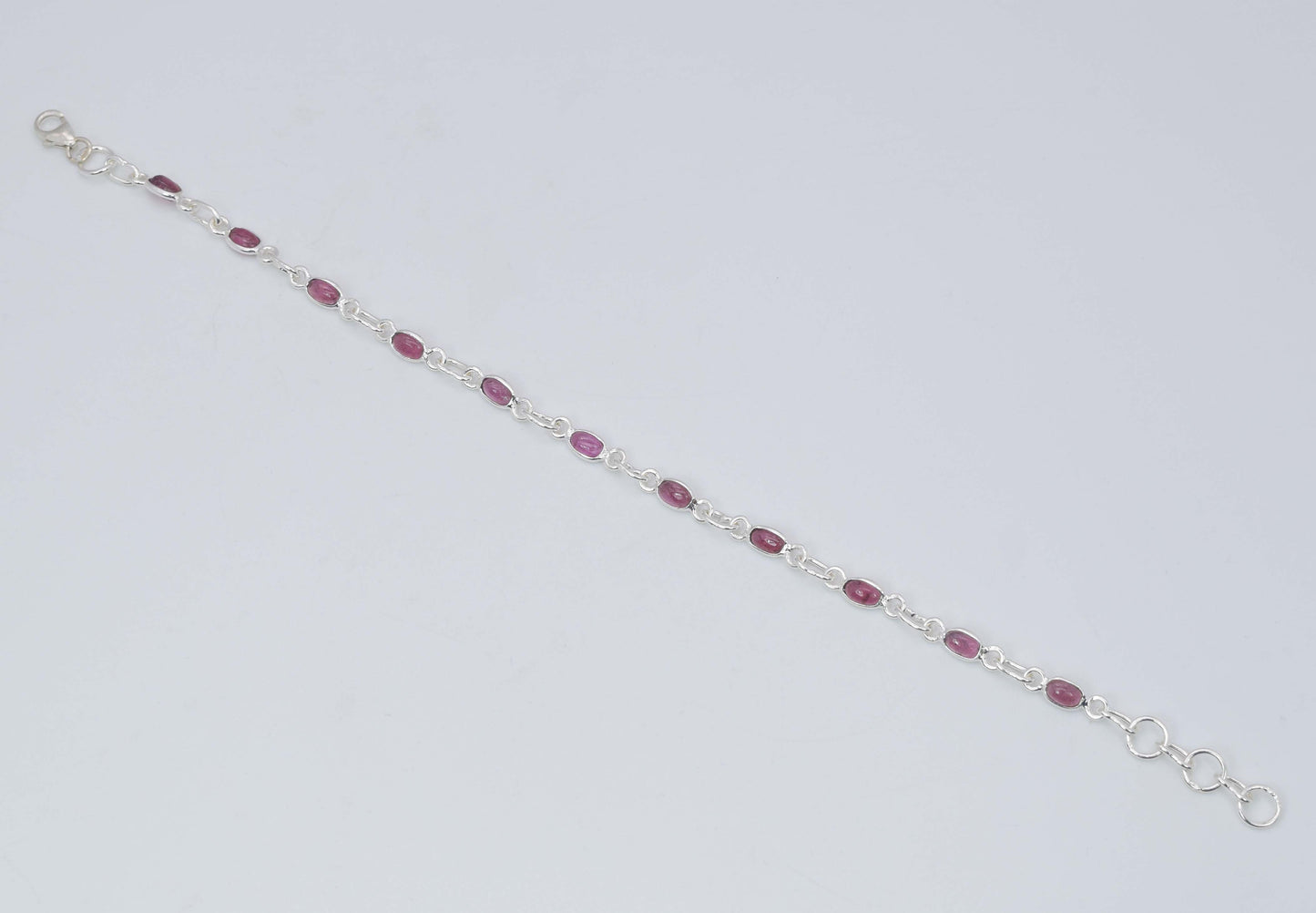 925 Solid Sterling Silver Pink Tourmaline HANDMADE BRACELET -7.8 Inch