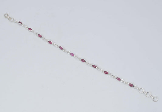 925 Solid Sterling Silver Pink Tourmaline HANDMADE BRACELET -7.8 Inch