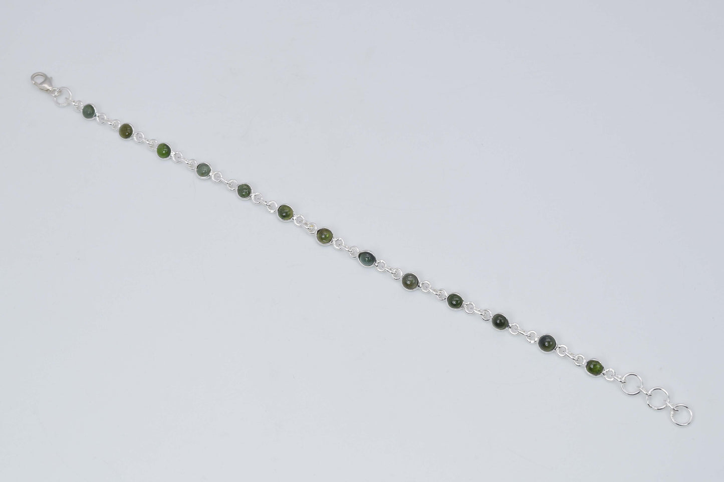 925 Solid Sterling Silver Green Tourmaline HANDMADE BRACELET -8 Inch