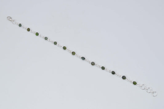 925 Solid Sterling Silver Green Tourmaline HANDMADE BRACELET -8 Inch