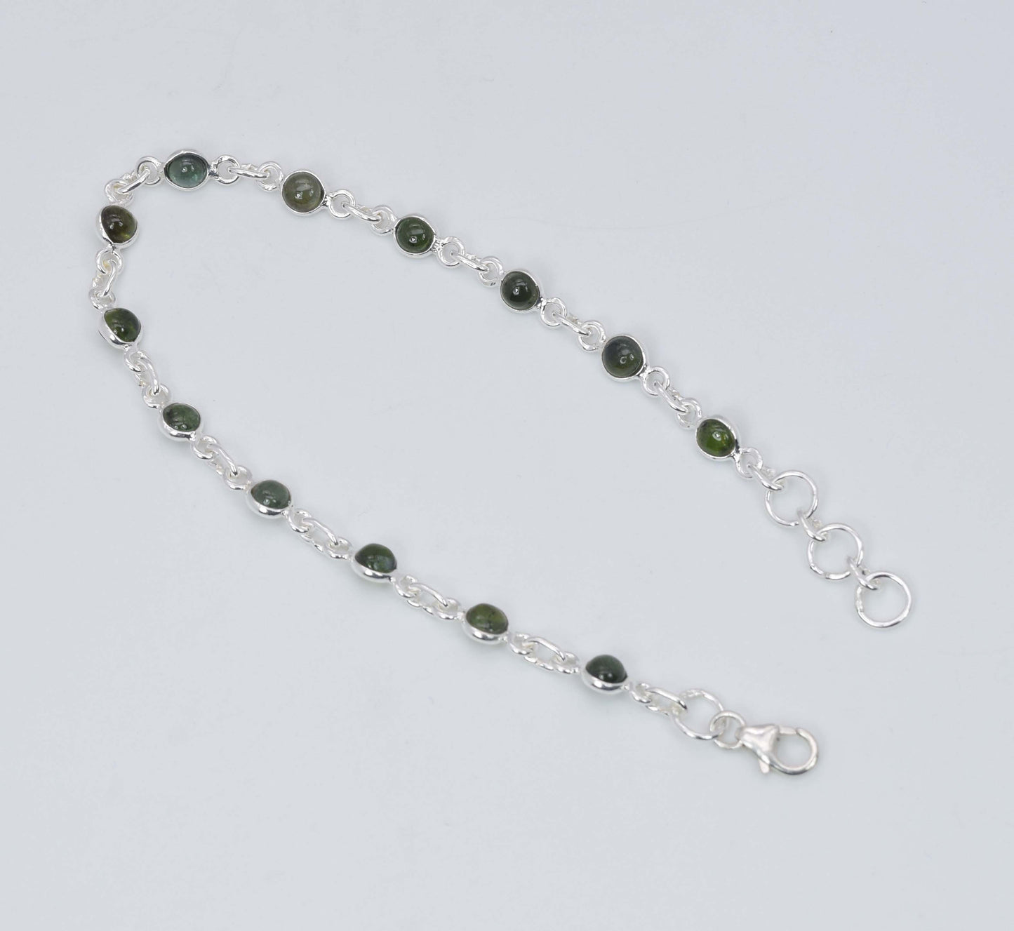 925 Solid Sterling Silver Green Tourmaline HANDMADE BRACELET -8 Inch