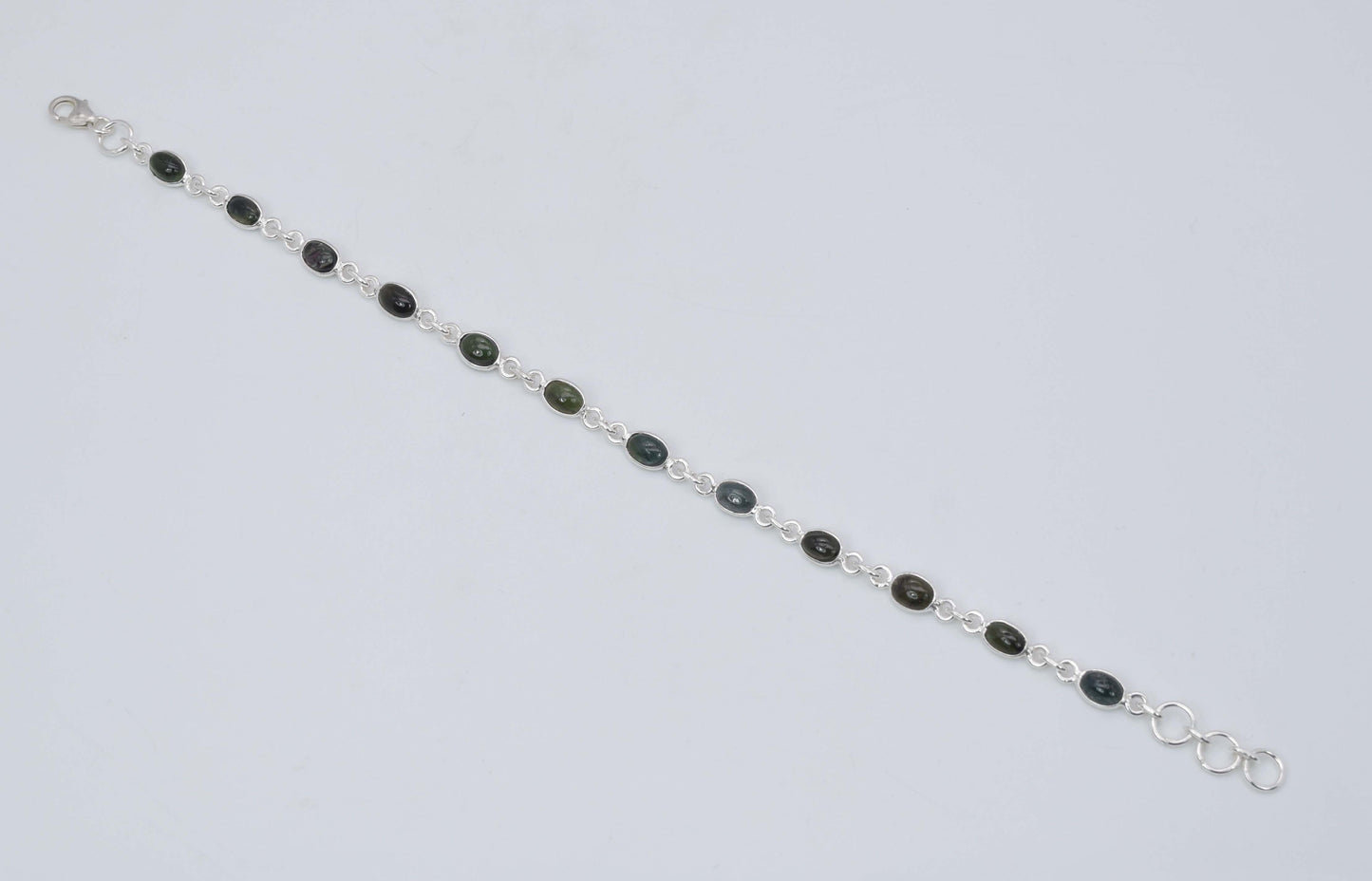 925 Solid Sterling Silver Green Tourmaline HANDMADE BRACELET -7.8 Inch