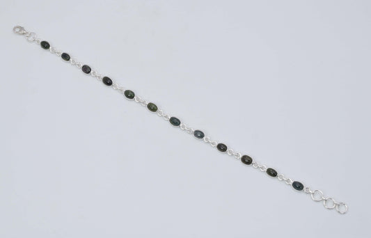 925 Solid Sterling Silver Green Tourmaline HANDMADE BRACELET -7.8 Inch