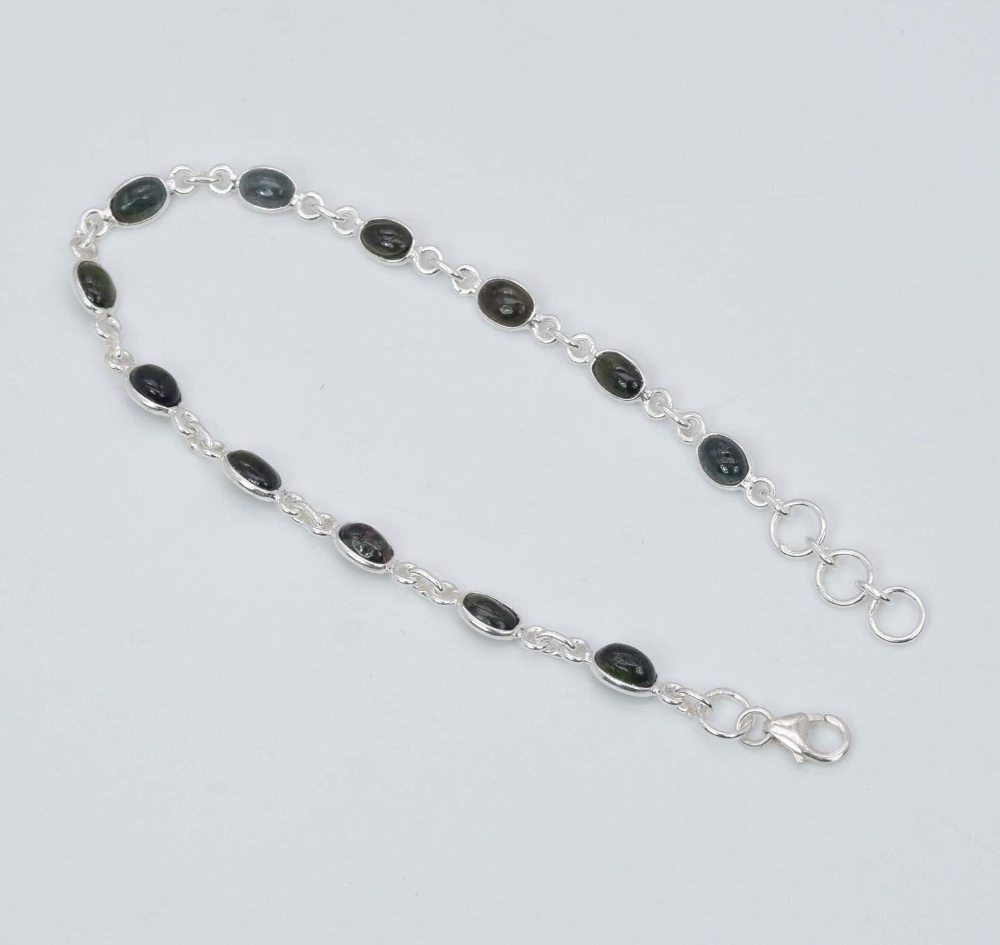 925 Solid Sterling Silver Green Tourmaline HANDMADE BRACELET -7.8 Inch