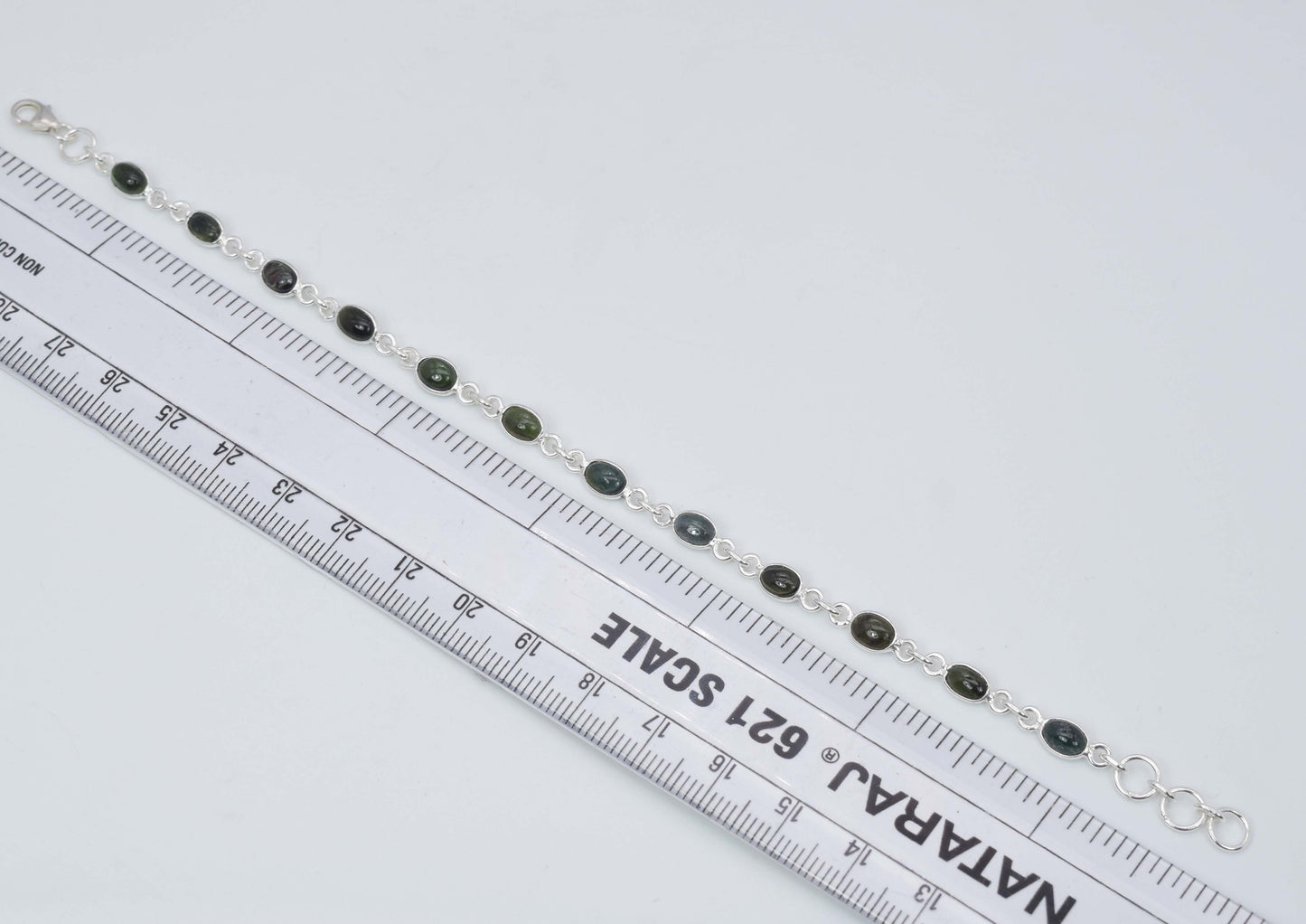 925 Solid Sterling Silver Green Tourmaline HANDMADE BRACELET -7.8 Inch