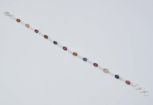 925 Solid Sterling Silver Pink Tourmaline Green Tourmaline HANDMADE BRACELET