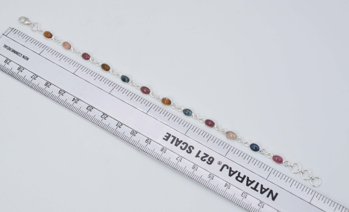 925 Solid Sterling Silver Pink Tourmaline Green Tourmaline HANDMADE BRACELET