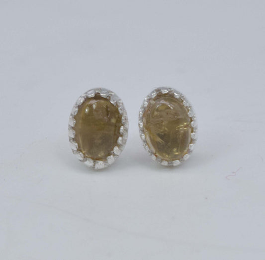 925 Solid Sterling Silver Yellow Tourmaline Stud Earring