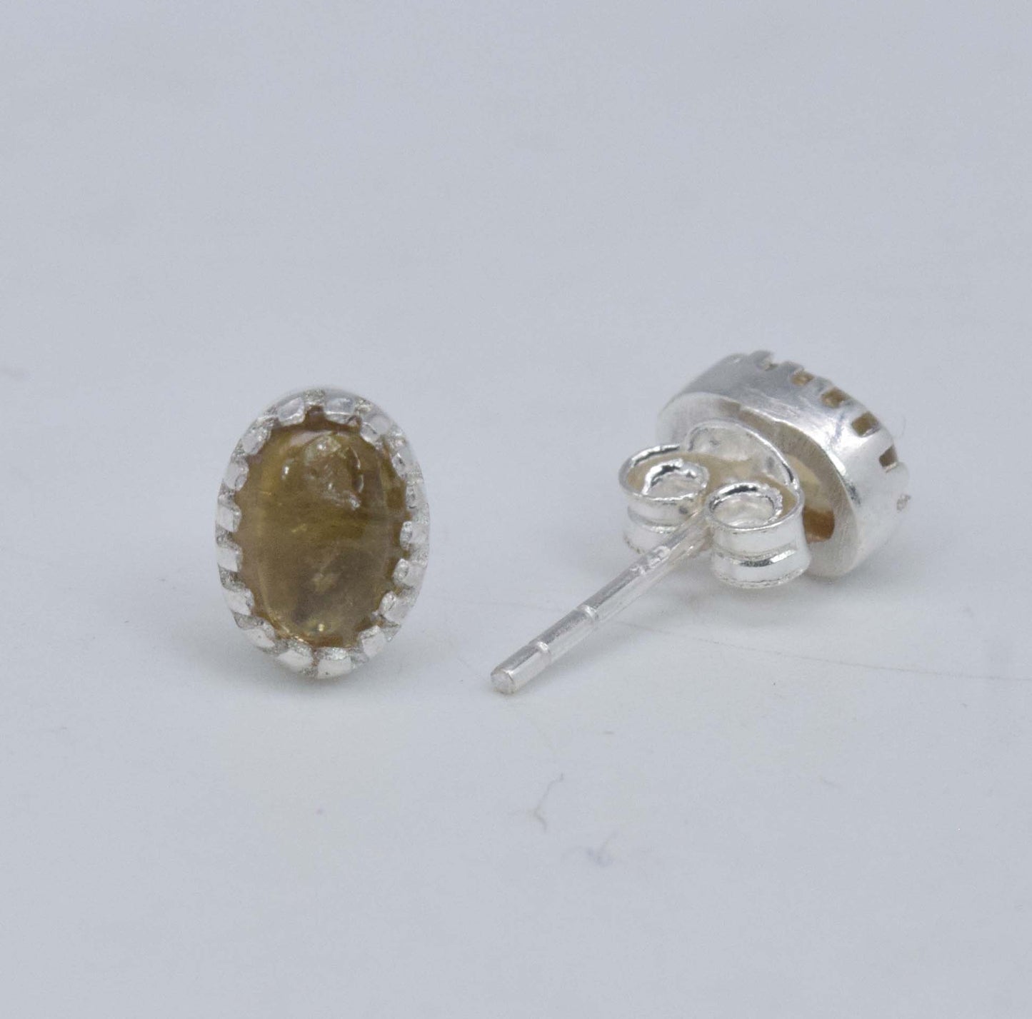 925 Solid Sterling Silver Yellow Tourmaline Stud Earring