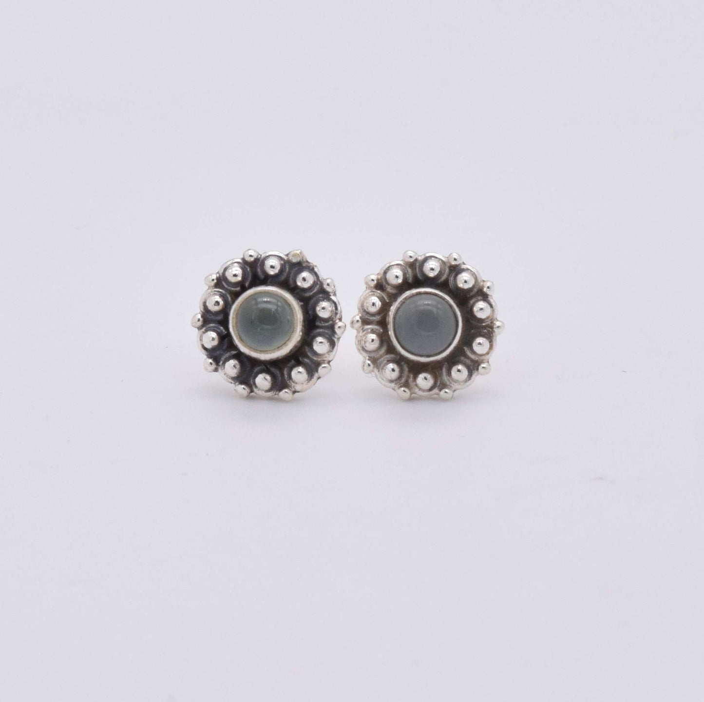 925 Solid Sterling Silver Blue Chalcedony Stud Earring