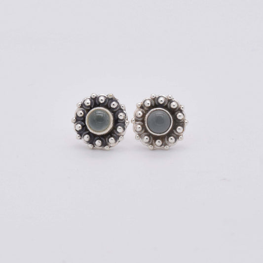 925 Solid Sterling Silver Blue Chalcedony Stud Earring