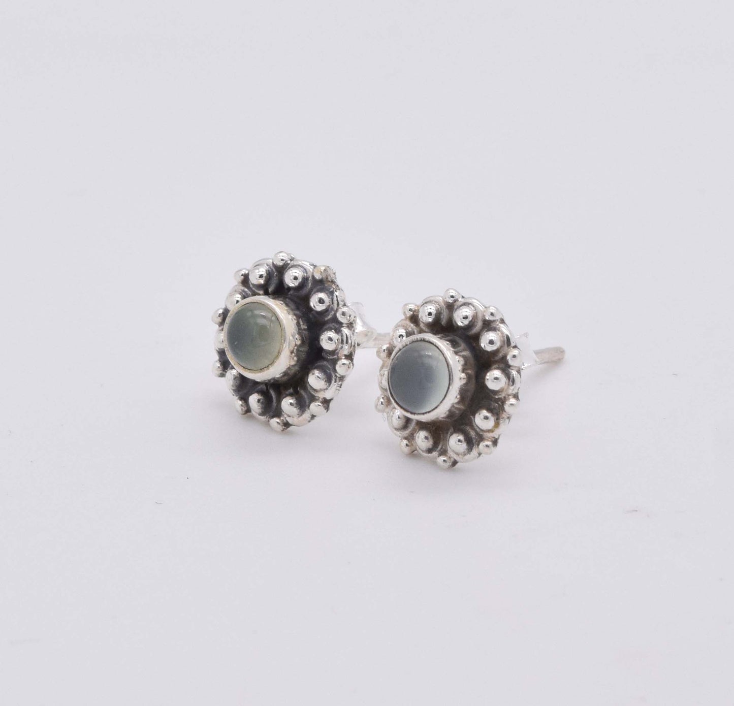925 Solid Sterling Silver Blue Chalcedony Stud Earring