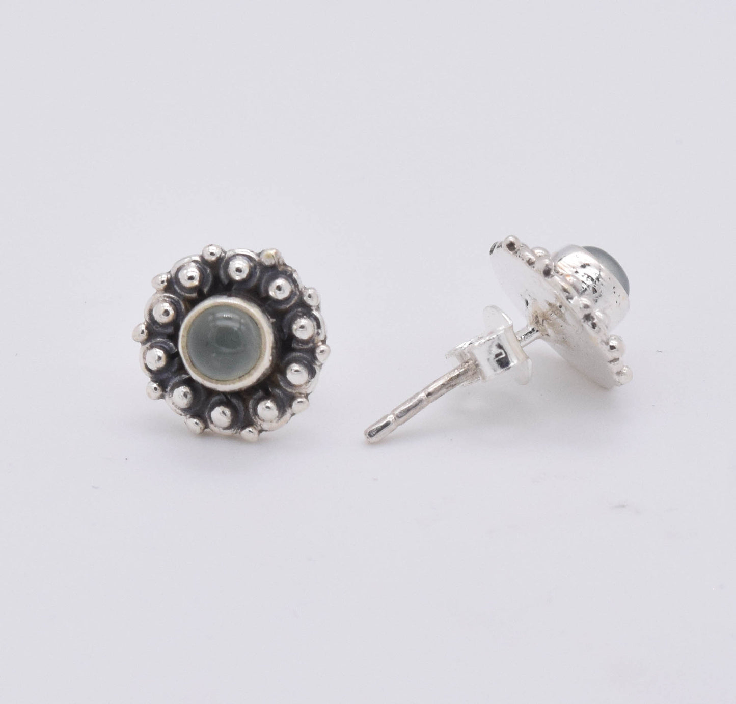 925 Solid Sterling Silver Blue Chalcedony Stud Earring
