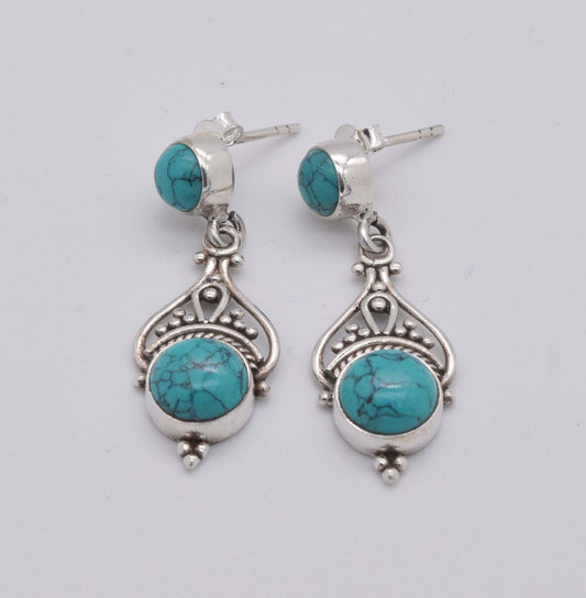 925 Solid Sterling Silver Blue Turquoise Stud Earring