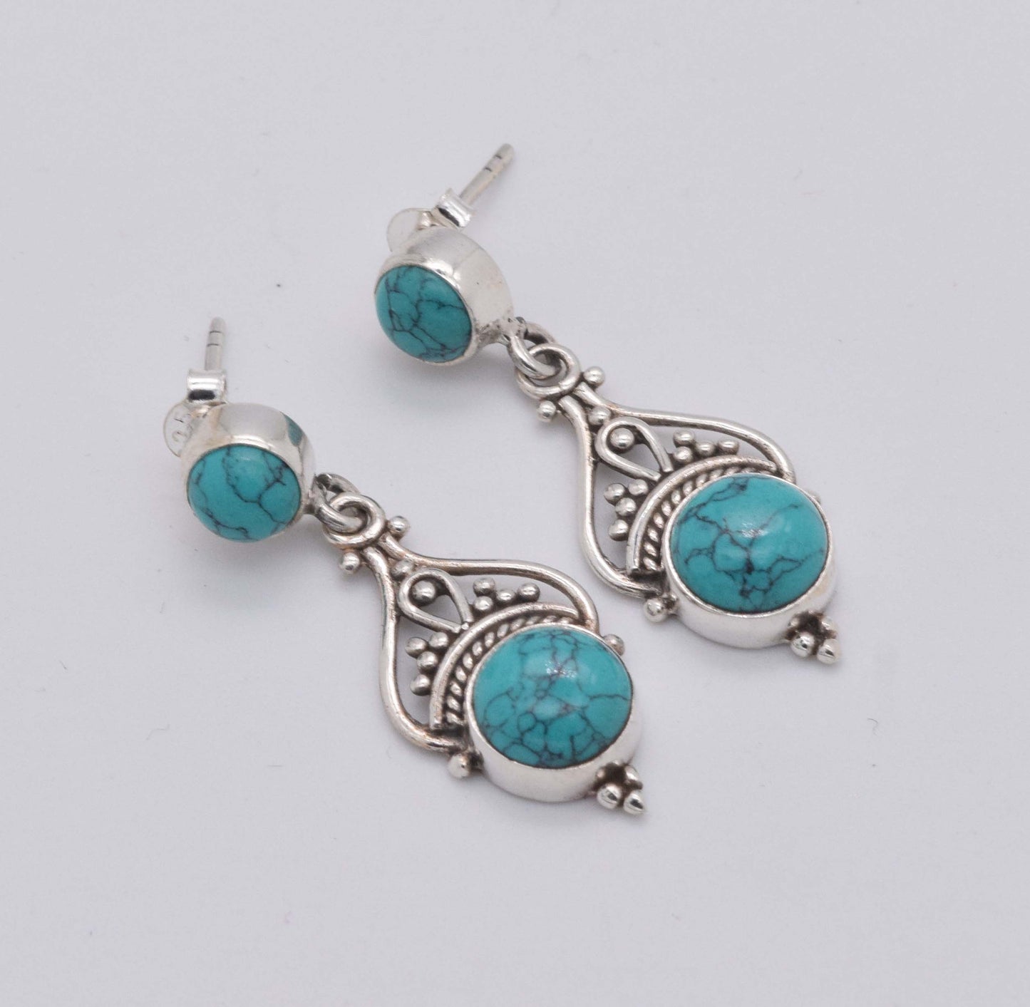 925 Solid Sterling Silver Blue Turquoise Stud Earring