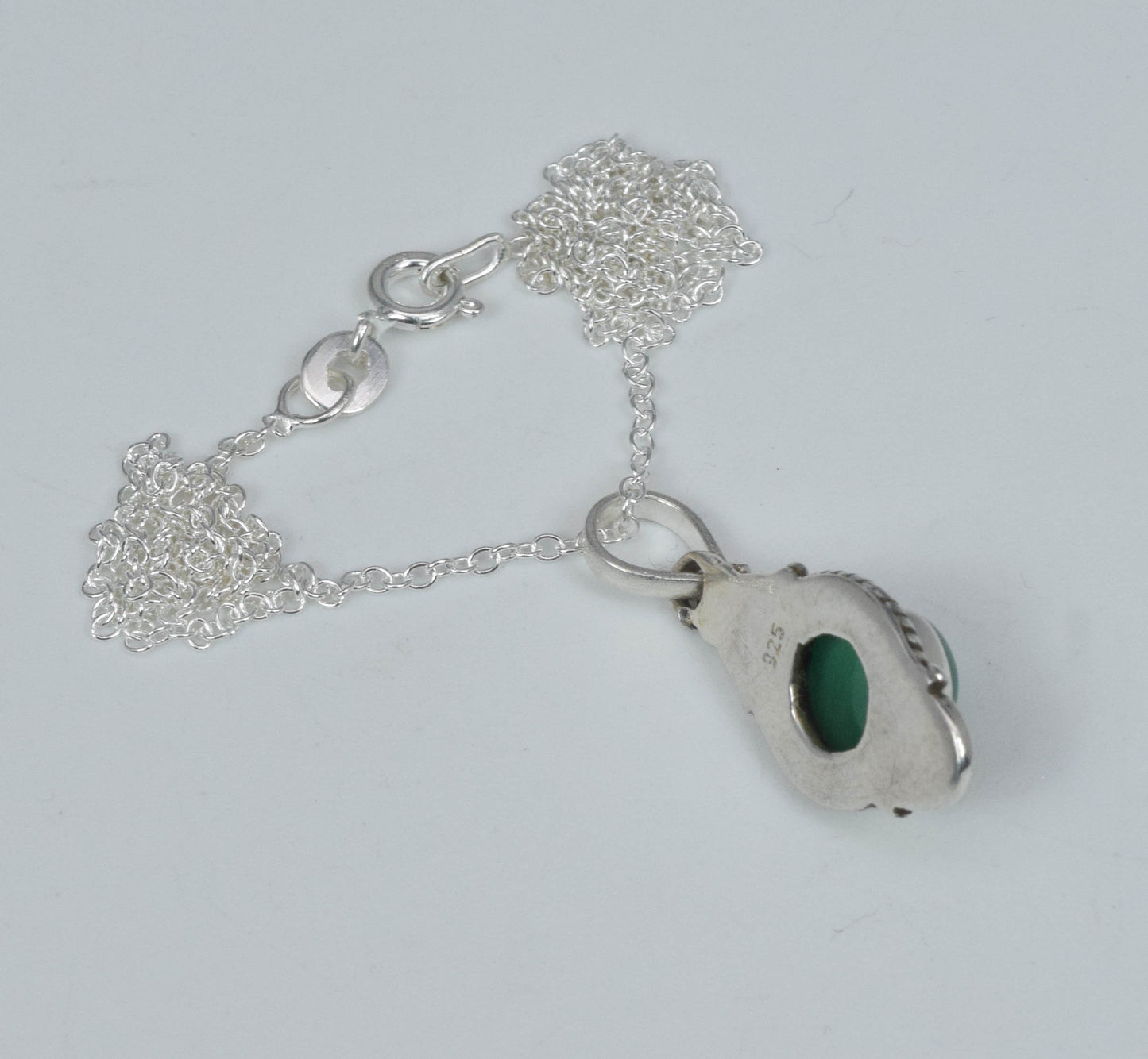 925 Solid Sterling Silver Green Onyx Chain Pendant
