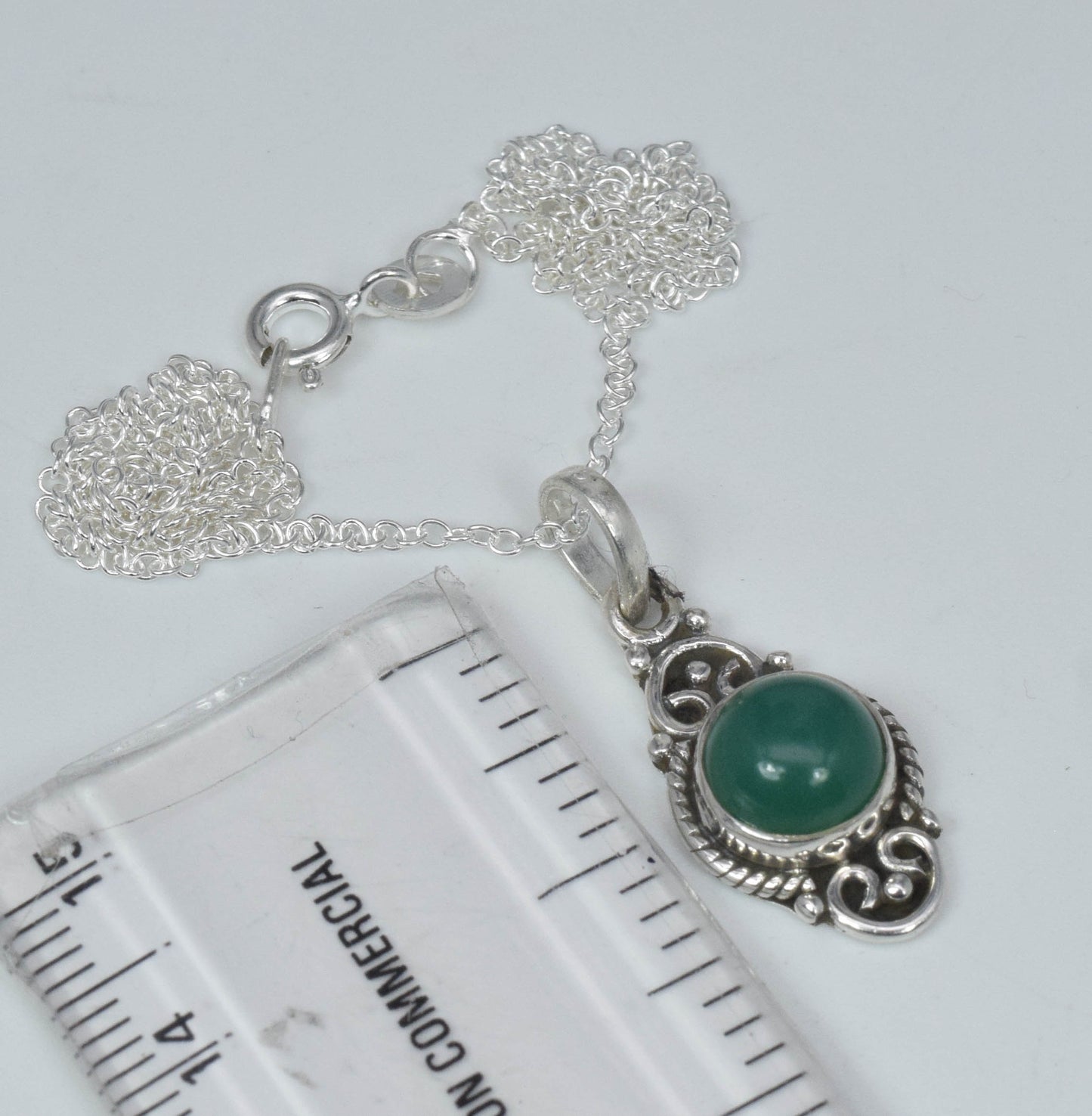 925 Solid Sterling Silver Green Onyx Chain Pendant