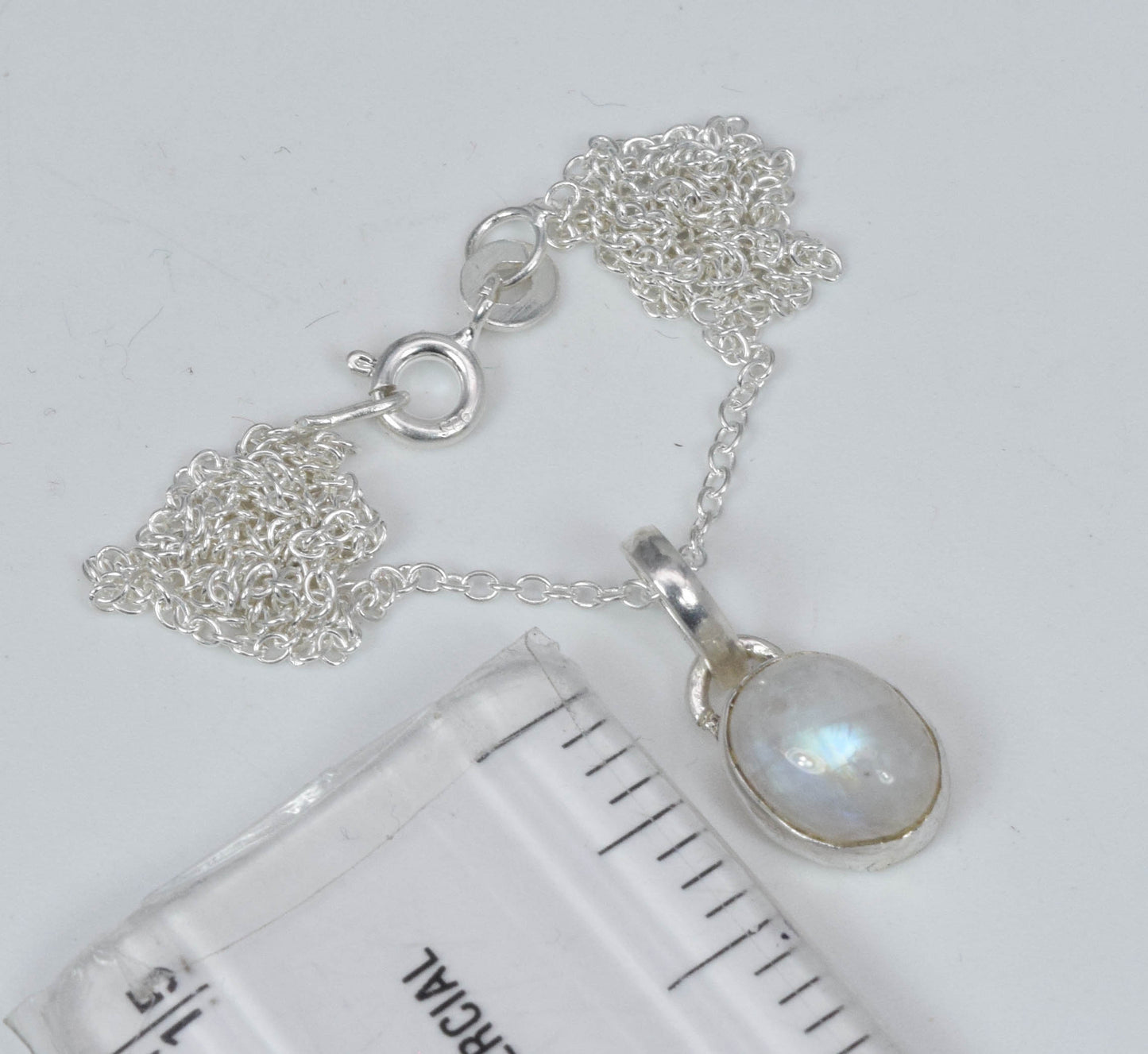 925 Solid Sterling Silver White Rainbow Moonstone Chain Pendant