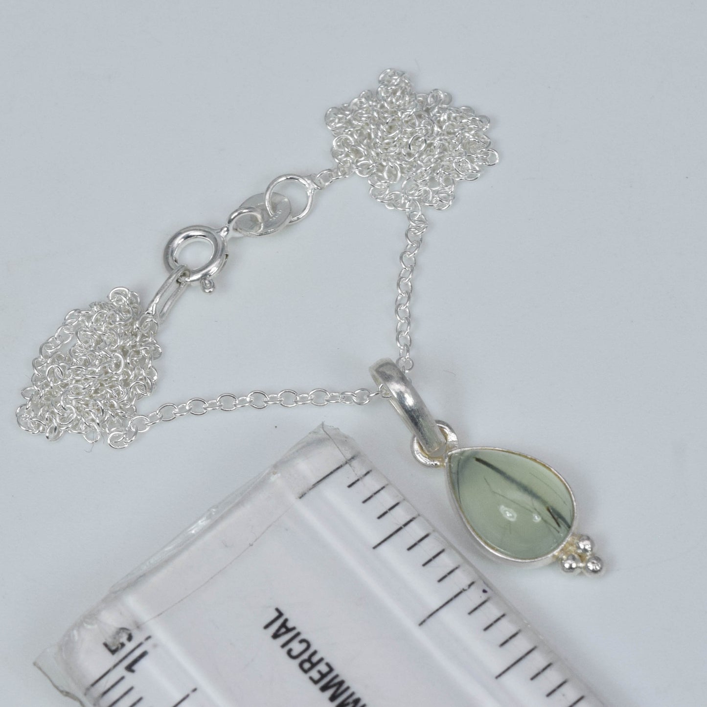 925 Solid Sterling Silver Green Prehnite Chain Pendant
