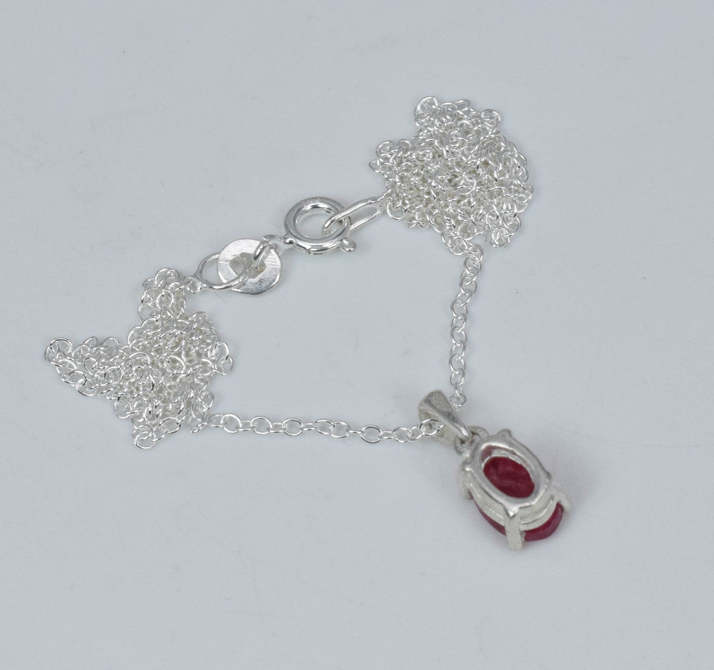 925 Solid Sterling Silver Faceted Simulated Red Ruby Chain Pendant